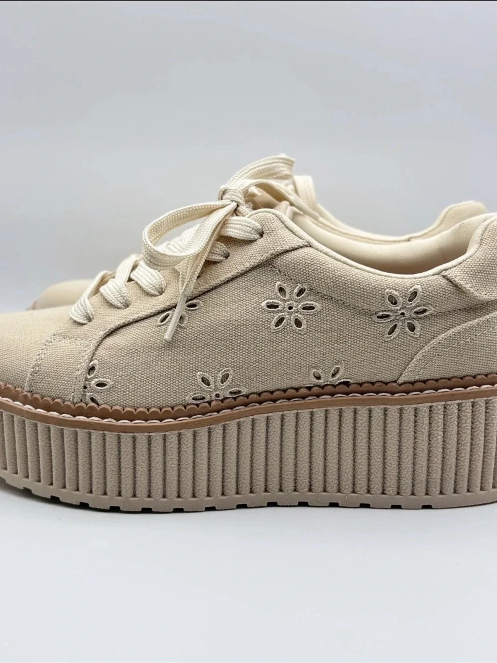 Dolce Vita Cream Canvas Platform Sneakers with Eyelet Details